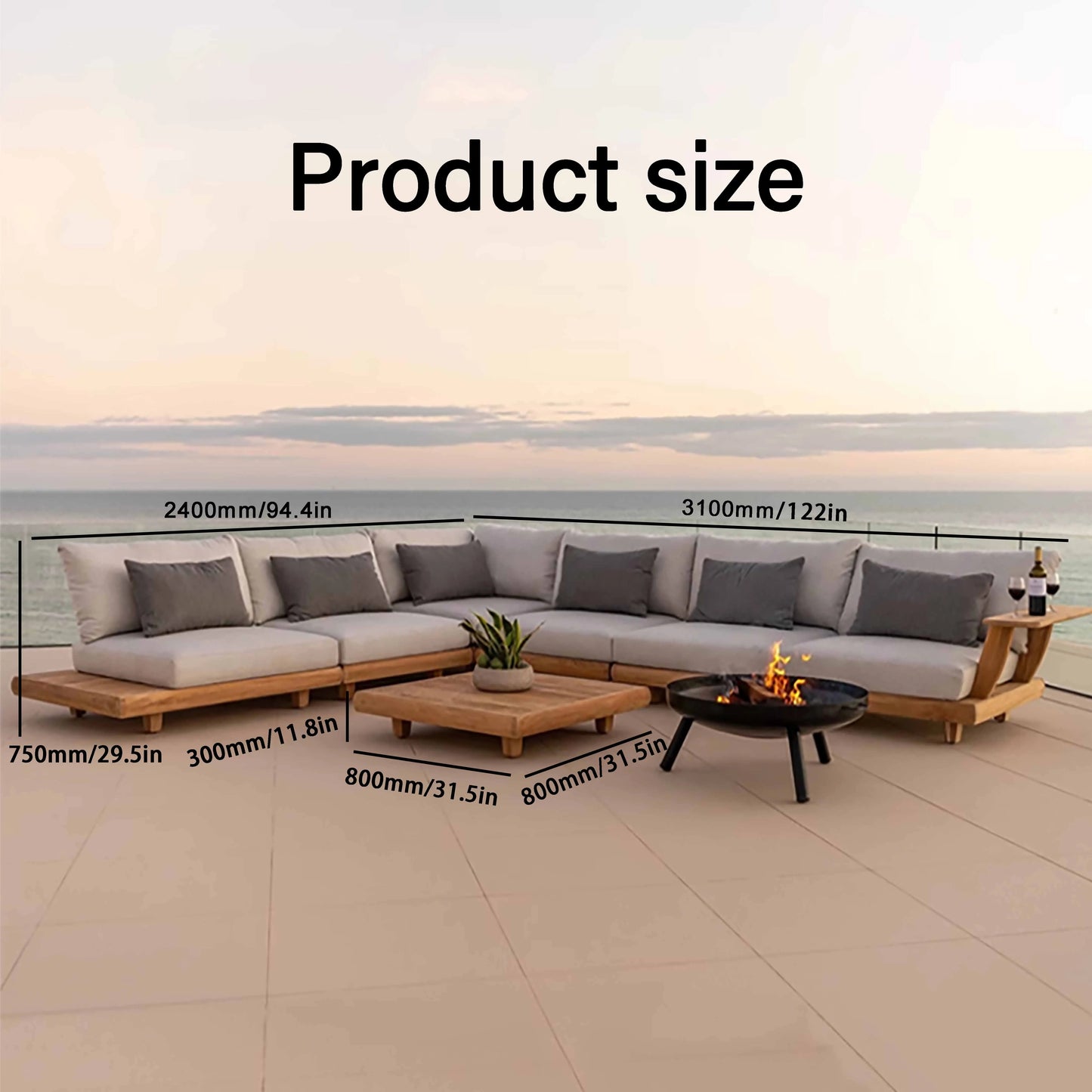 Outdoor waterproof teak sofa