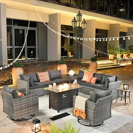 11 Piece Outdoor Patio Furniture Set with firepit