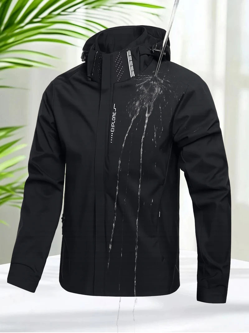 Waterproof Jacket Men Outdoor Windbreaker Jacket Removable Hooded Full Zip Coats Men Lightweight Softshell Outerwear Spring Fall