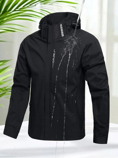 Waterproof Jacket Men Outdoor Windbreaker Jacket Removable Hooded Full Zip Coats Men Lightweight Softshell Outerwear Spring Fall