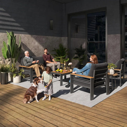 Aluminum Outdoor Patio Furniture Set, 5 Seats Outdoor Sectional with Coffee Table, Patio Conversation Sets with Upgraded Armres