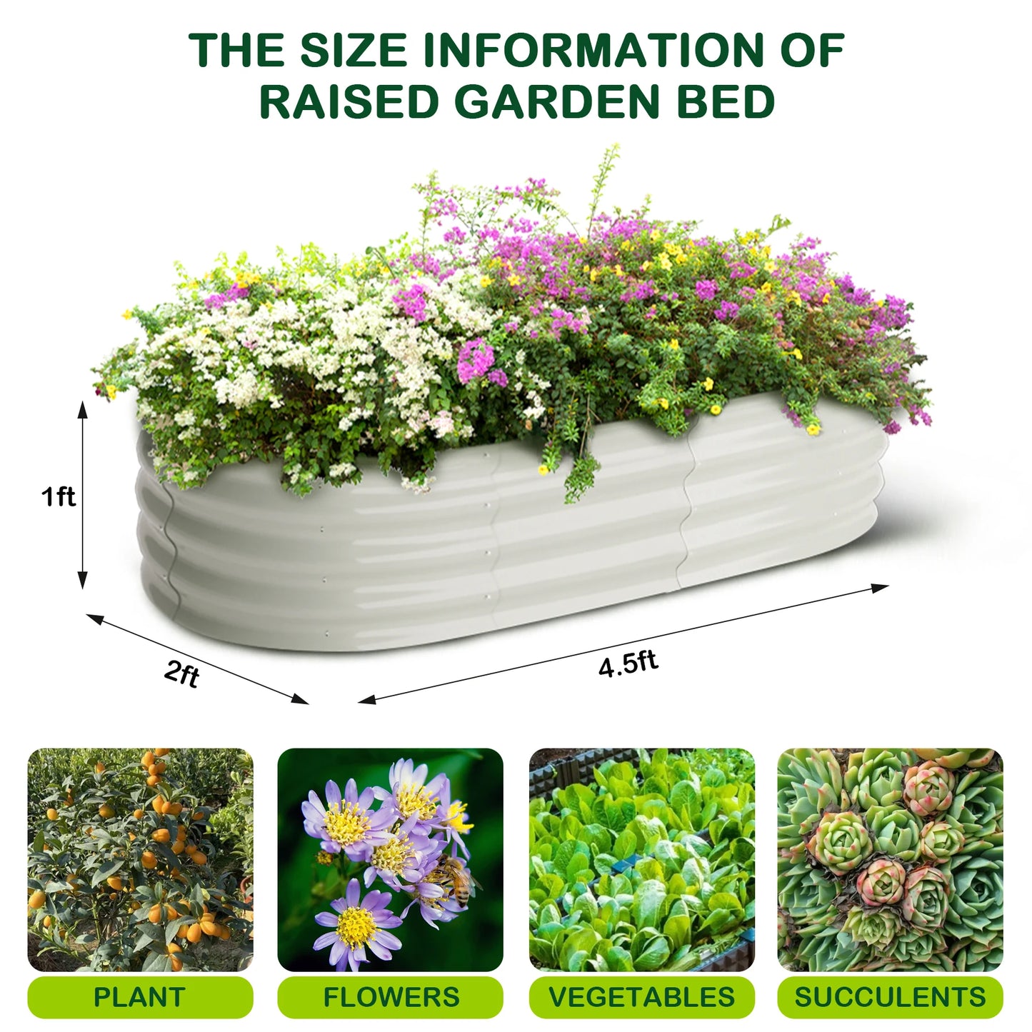 2 Pcs 4.5x2x1ft Oval Raised Garden Bed