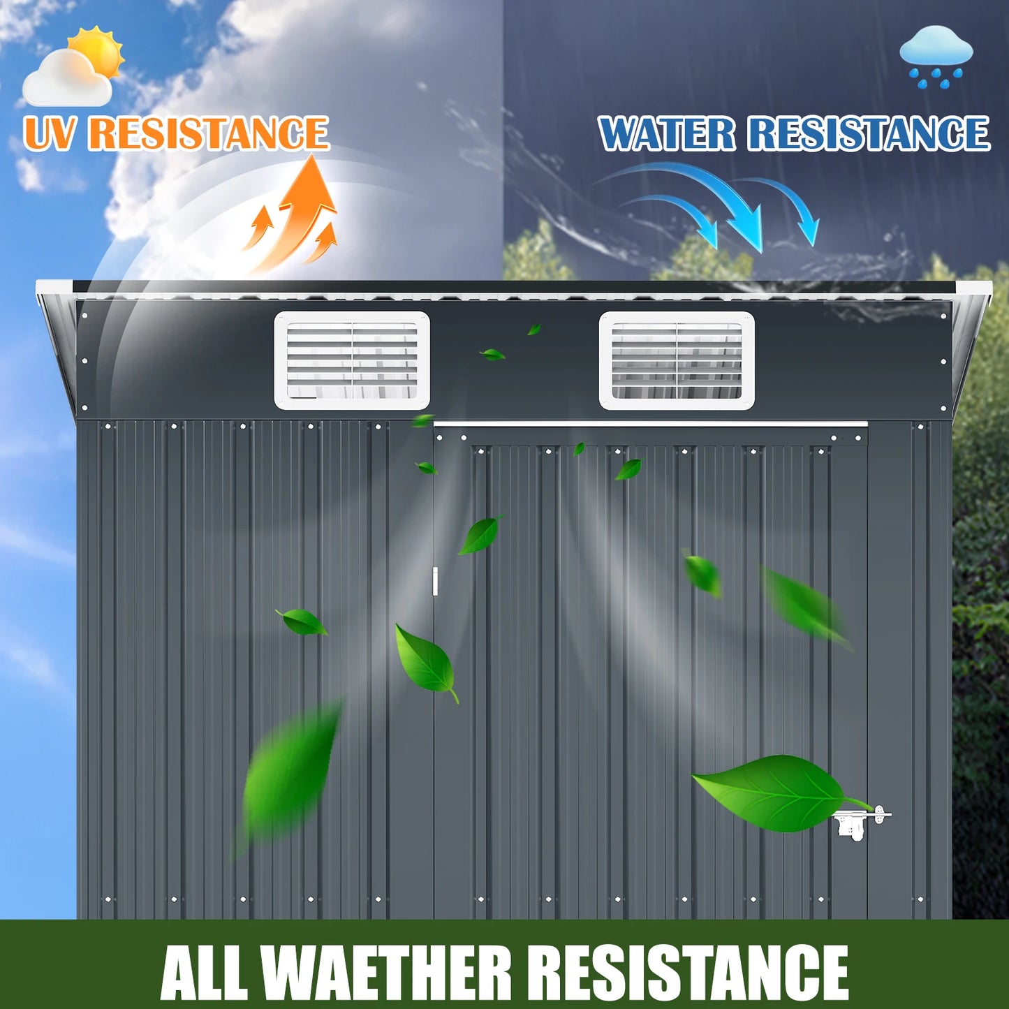 5x3 FT Outdoor Storage Shed, Metal Garden Shed with Lockable Door, Anti-Corrosion Tool Shed with Sloping Roof