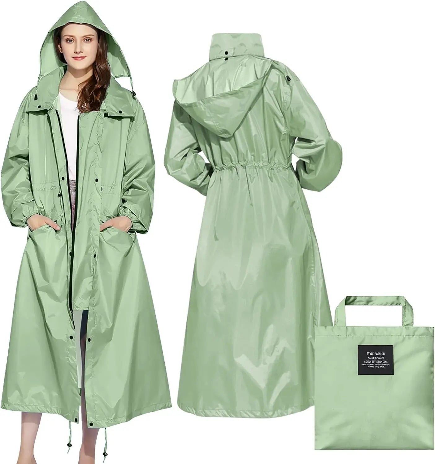 Womens Long Raincoat Rain Jacket