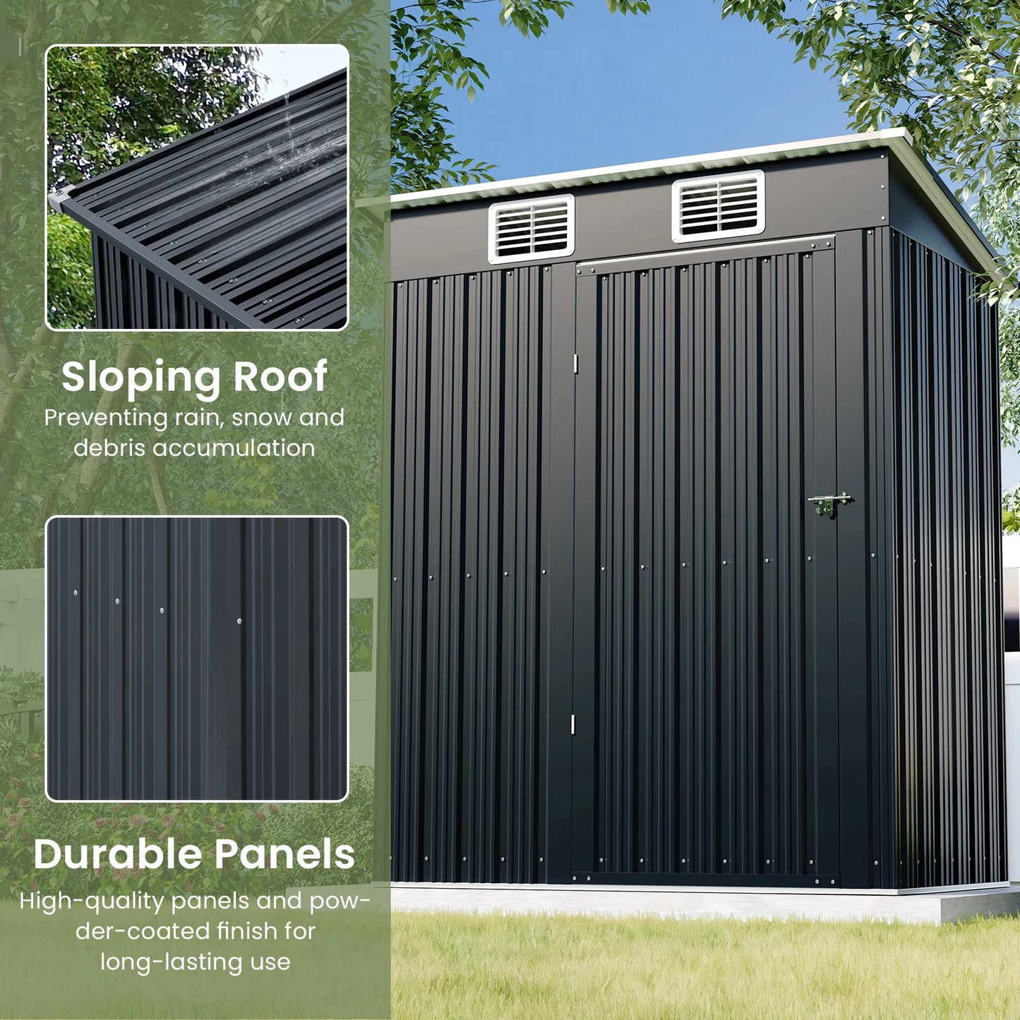 5x3 FT Outdoor Storage Shed, Metal Garden Shed with Lockable Door, Anti-Corrosion Tool Shed with Sloping Roof