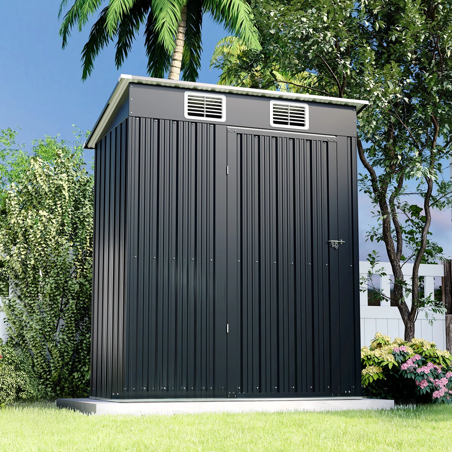 5x3 FT Outdoor Storage Shed, Metal Garden Shed with Lockable Door, Anti-Corrosion Tool Shed with Sloping Roof