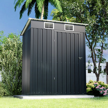 5x3 FT Outdoor Storage Shed, Metal Garden Shed with Lockable Door, Anti-Corrosion Tool Shed with Sloping Roof