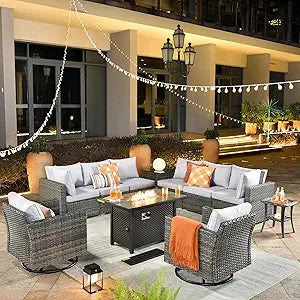 11 Piece Outdoor Patio Furniture Set with firepit