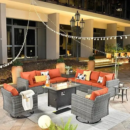 11 Piece Outdoor Patio Furniture Set with firepit