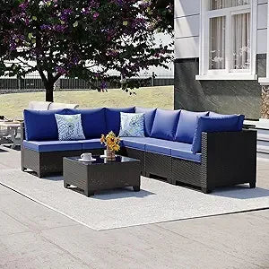 8 Piece Patio Furniture Set with Fire Pit Table, Outdoor Sectional Furniture, Wicker Patio Sofa, Conversation Set Perfect for Ba
