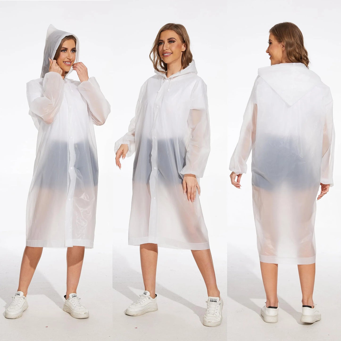 Reusable Rain Ponchos Portable EVA Rain Coats Packable Rain Jackets with Hood and Drawstring