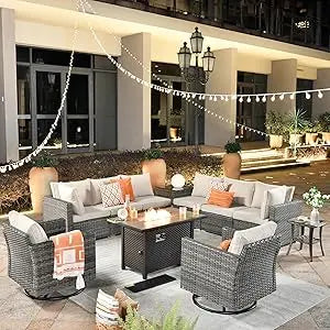 11 Piece Outdoor Patio Furniture Set with firepit