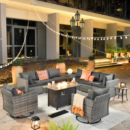 11 Piece Outdoor Patio Furniture Set with firepit