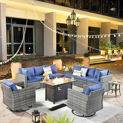 11 Piece Outdoor Patio Furniture Set with firepit