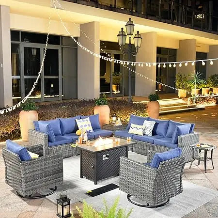 11 Piece Outdoor Patio Furniture Set with firepit