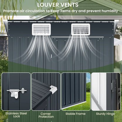 5x3 FT Outdoor Storage Shed, Metal Garden Shed with Lockable Door, Anti-Corrosion Tool Shed with Sloping Roof
