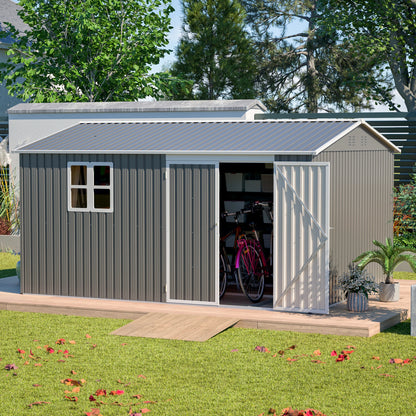 12x10FT Grey Metal Outdoor Storage Shed
