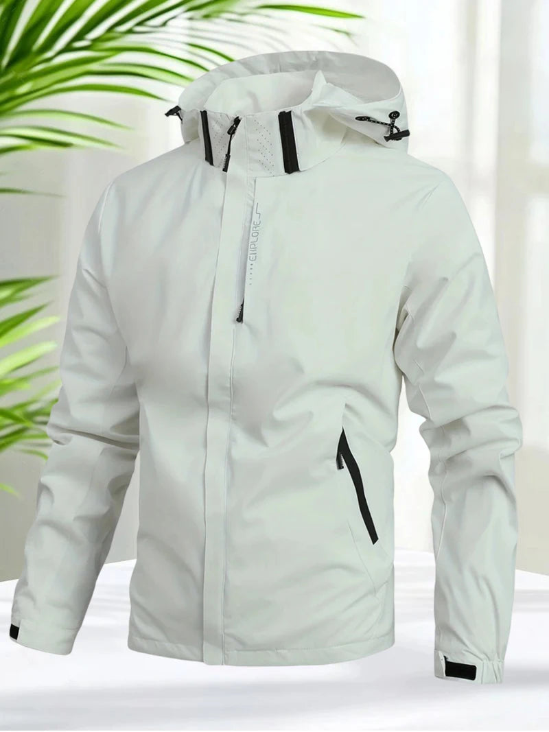 Waterproof Jacket Men Outdoor Windbreaker Jacket Removable Hooded Full Zip Coats Men Lightweight Softshell Outerwear Spring Fall