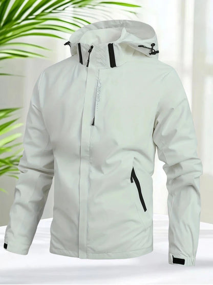 Waterproof Jacket Men Outdoor Windbreaker Jacket Removable Hooded Full Zip Coats Men Lightweight Softshell Outerwear Spring Fall