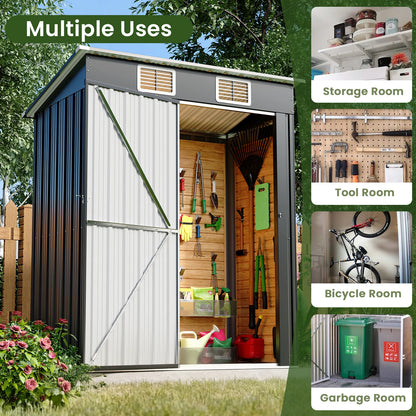 5x3 FT Outdoor Storage Shed, Metal Garden Shed with Lockable Door, Anti-Corrosion Tool Shed with Sloping Roof